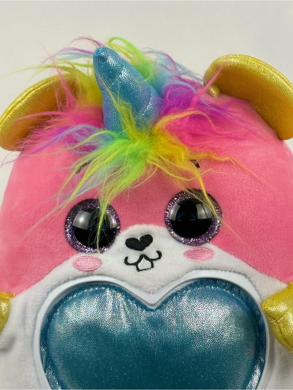 ZURU Rainbocorns Pink Unicorn Plush 8” Rainbow Hair Blue Heart Stuffed Toy